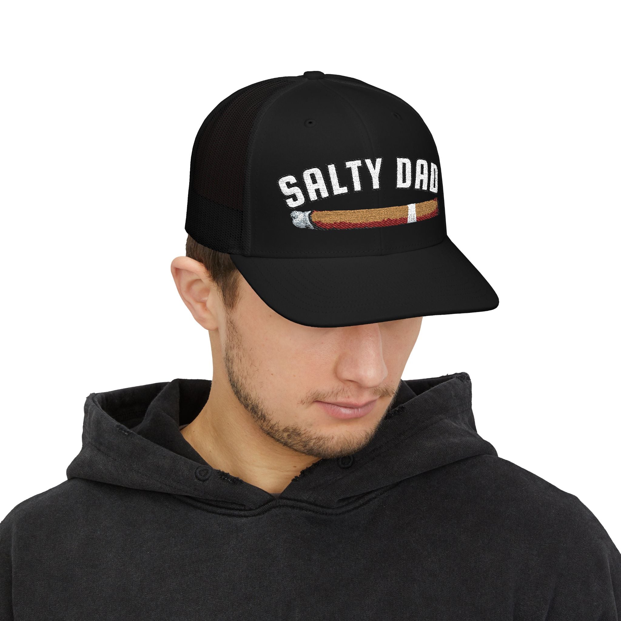Salty Dad Trucker Hat — Retro Cigar Snapback Cap
