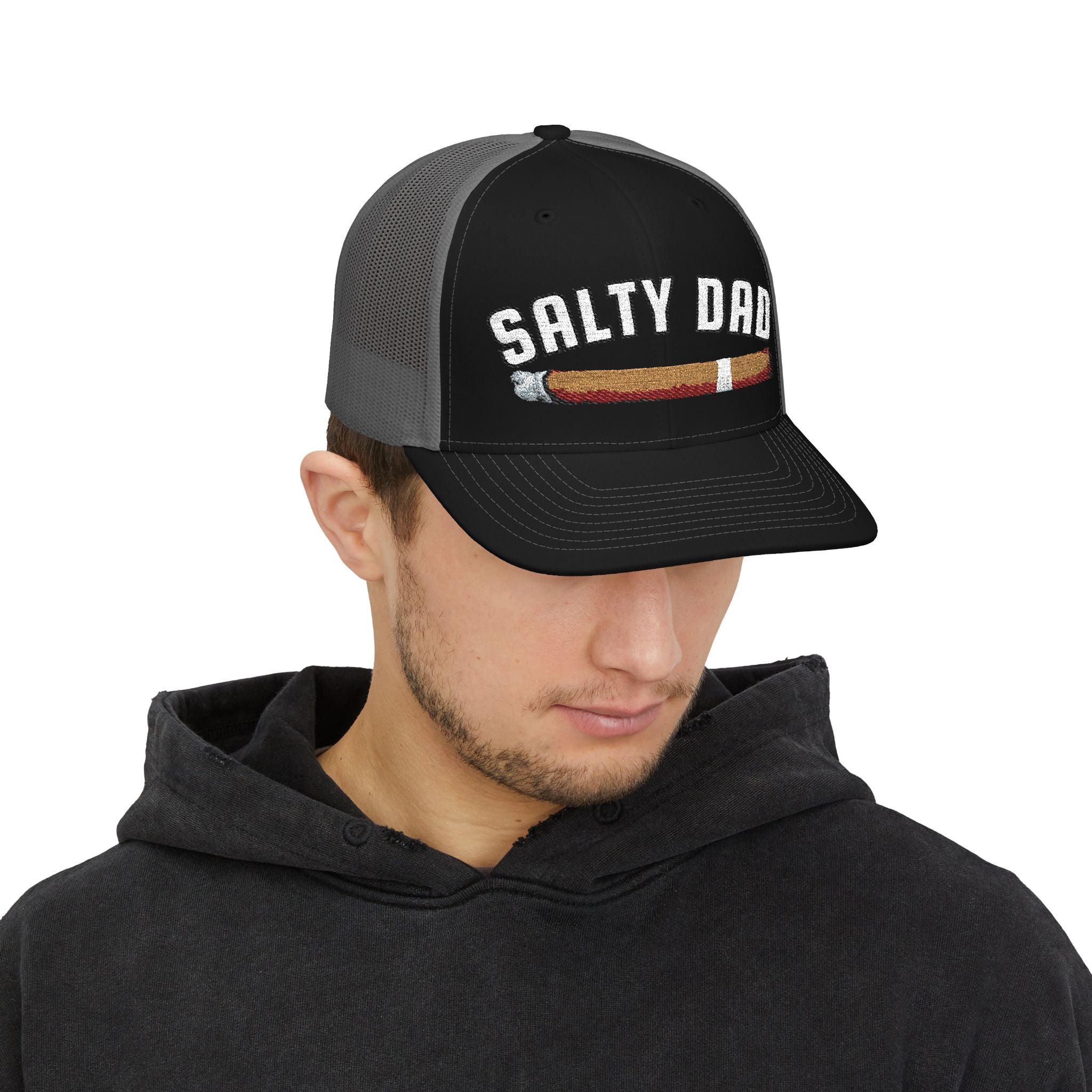 Salty Dad Trucker Hat — Retro Cigar Snapback Cap