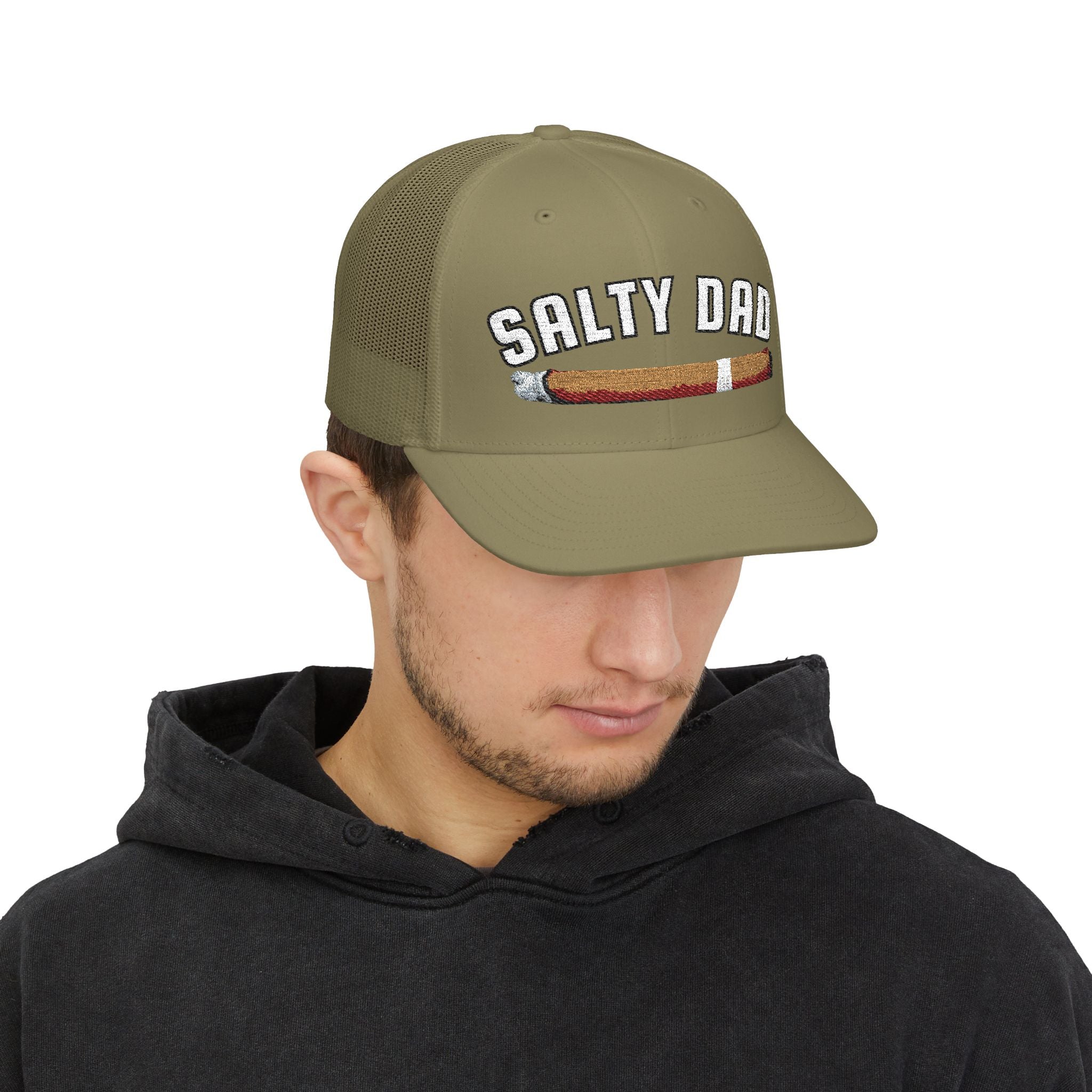 Salty Dad Trucker Hat — Retro Cigar Snapback Cap