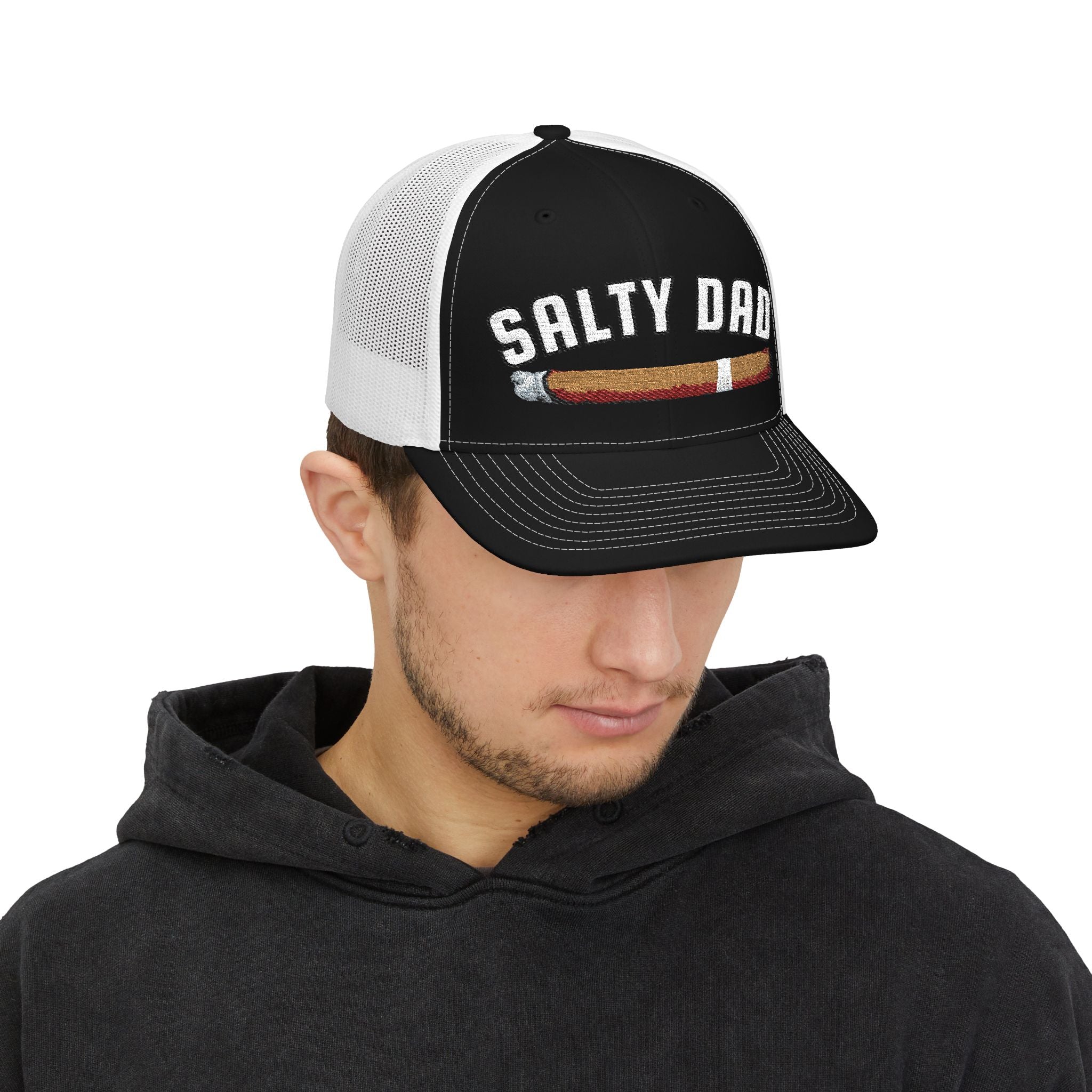 Salty Dad Trucker Hat — Retro Cigar Snapback Cap